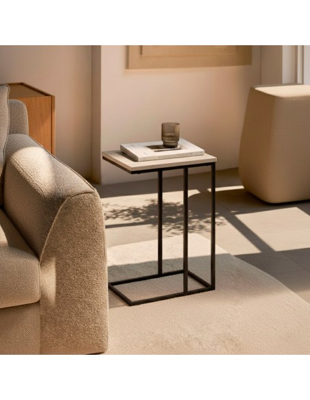 Table d'appoint Max Home pour canapé, métal et bois, grise, 40 x 30 x 59 cm
