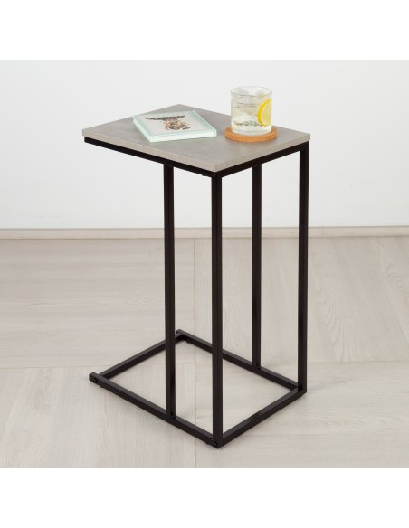 Table d'appoint Max Home pour canapé, métal et bois, grise, 40 x 30 x 59 cm