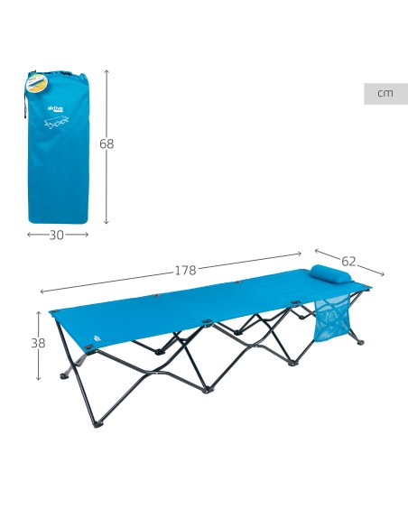 Lit de camping pliant bleu marine avec coussin