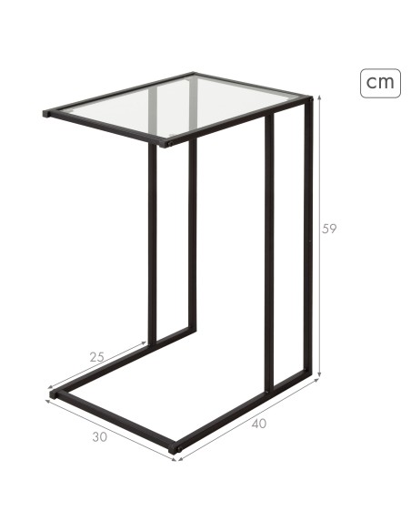 Table d'appoint Max Home pour canapé, métal et verre, 40 x 30 x 59 cm