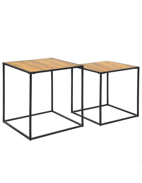 Ensemble Max Home : 2 tables d'appoint en métal et bois, 37 x 37 x 40 cm et 33 x 33 x 35 cm