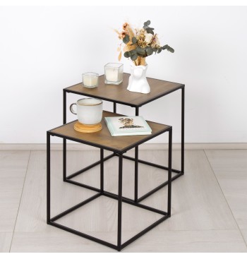 Ensemble Max Home : 2 tables d'appoint en métal et bois,... 2