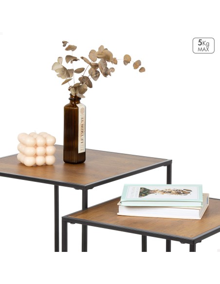 Ensemble Max Home : 2 tables d'appoint en métal et bois, 37 x 37 x 40 cm et 33 x 33 x 35 cm