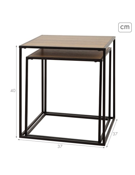 Ensemble Max Home : 2 tables d'appoint en métal et bois, 37 x 37 x 40 cm et 33 x 33 x 35 cm