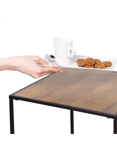 Ensemble Max Home : 2 tables d'appoint en métal et bois, 37 x 37 x 40 cm et 33 x 33 x 35 cm