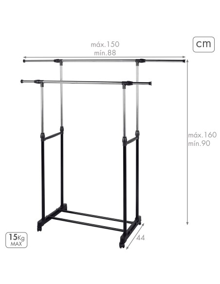 Max Home Burro : portant à double barre, réglable en longueur et en hauteur, avec roulettes et grille inférieure
