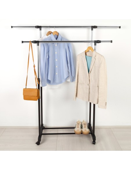 Max Home Burro : portant à double barre, réglable en longueur et en hauteur, avec roulettes et grille inférieure
