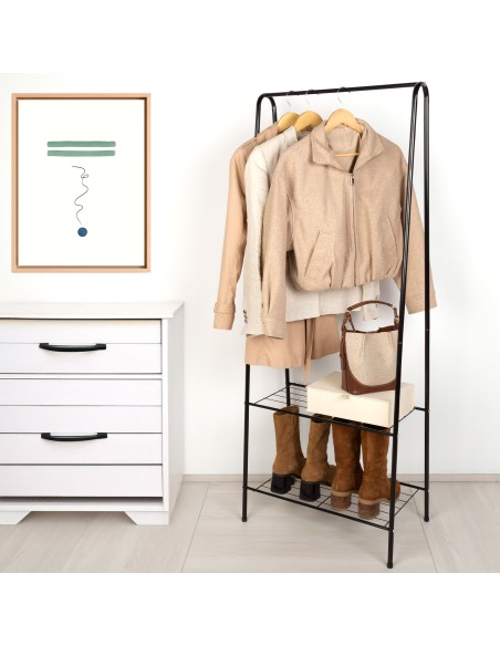 Max Home porte-vêtements fixe Burro  60x35x151 cm avec deux étagères grillagées