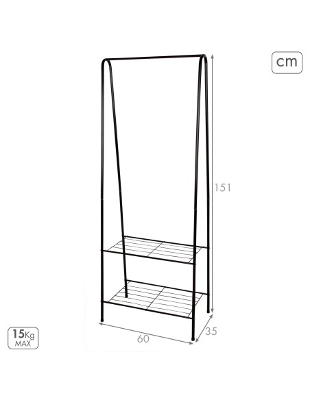 Max Home porte-vêtements fixe Burro  60x35x151 cm avec deux étagères grillagées