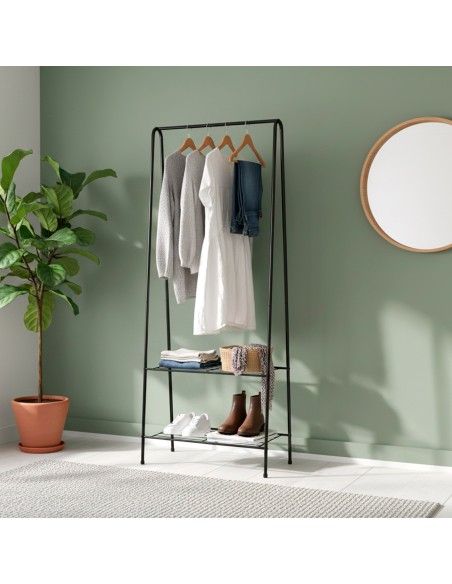 Max Home porte-vêtements fixe Burro  60x35x151 cm avec deux étagères grillagées