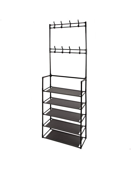 Max Home : porte-manteau sur pied 60 x 25 x 173 cm en plastique, avec 8 cintres et 5 étagères