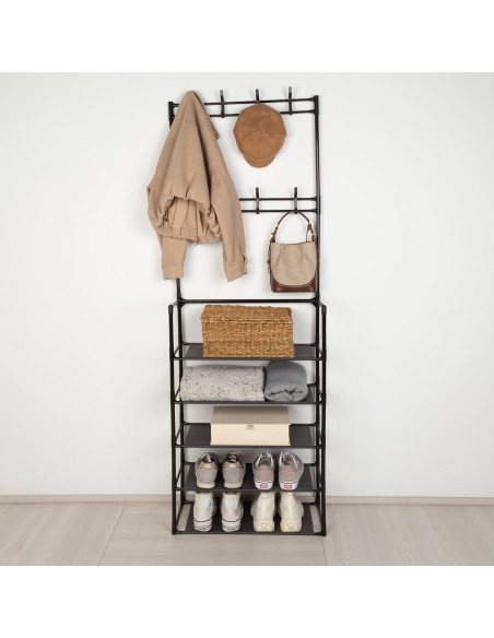 Max Home : porte-manteau sur pied 60 x 25 x 173 cm en plastique, avec 8 cintres et 5 étagères
