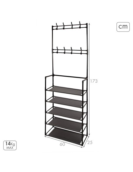 Max Home : porte-manteau sur pied 60 x 25 x 173 cm en plastique, avec 8 cintres et 5 étagères