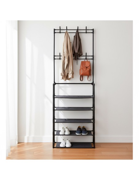 Max Home : porte-manteau sur pied 60 x 25 x 173 cm en plastique, avec 8 cintres et 5 étagères