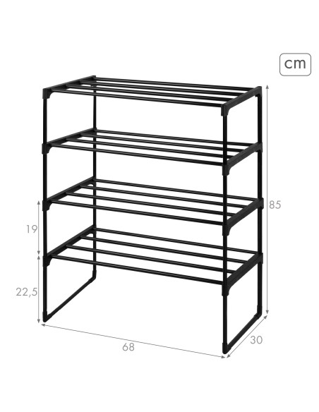 Max Home Étagère à chaussures en plastique à 4 niveaux, 68 x 30 x 85 cm