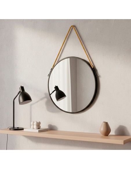 Max Home : miroir mural rond D55 avec cadre métallique et cordon