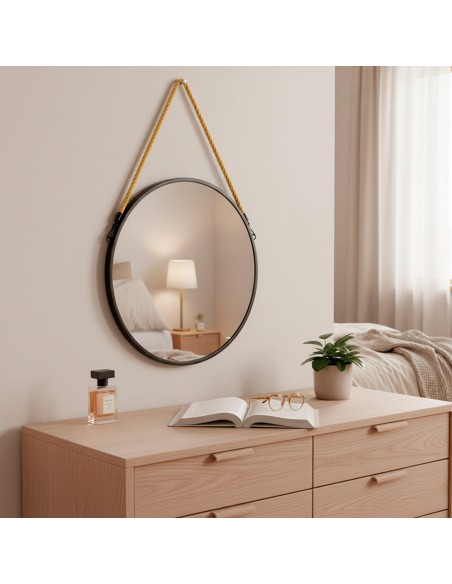 Max Home : miroir mural rond D55 avec cadre métallique et cordon