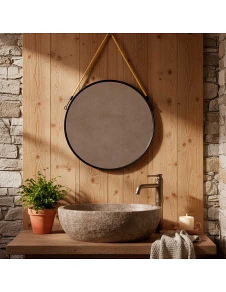 Max Home : miroir mural rond D55 avec cadre métallique et cordon
