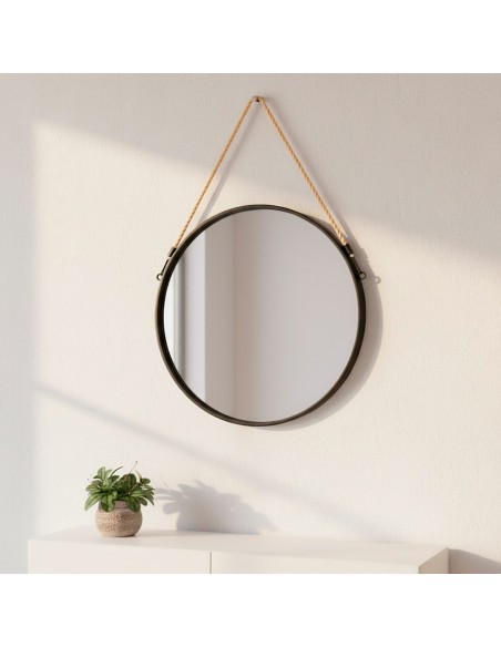 Max Home : miroir mural rond D55 avec cadre métallique et cordon
