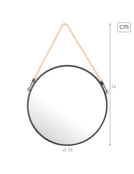 Max Home : miroir mural rond D38 avec cadre en métal et cordon
