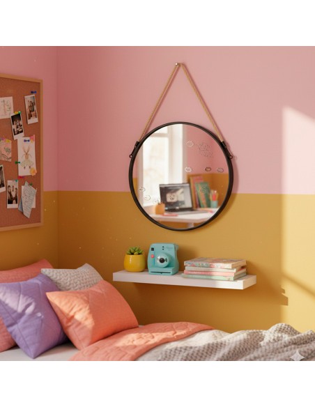 Max Home : miroir mural rond D38 avec cadre en métal et cordon