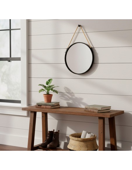 Max Home : miroir mural rond D38 avec cadre en métal et cordon