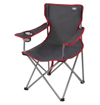 Chaise de camping pliante grise avec porte-gobelets