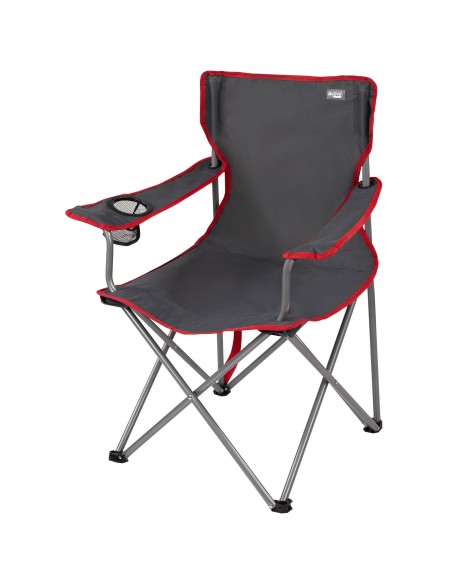 Chaise de camping pliante grise avec porte-gobelets