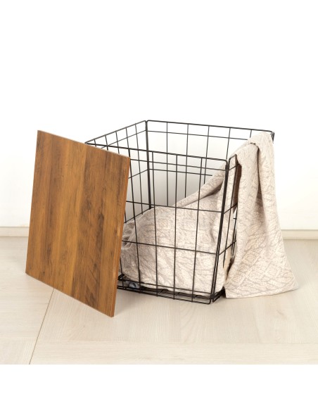Table d'appoint Max Home, bois et métal avec rangement, 40 x 40 x 40 cm