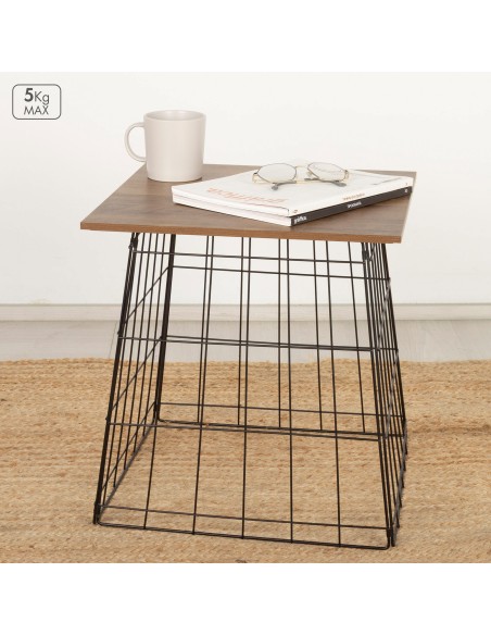 Table d'appoint Max Home, bois et métal avec rangement, 40 x 40 x 40 cm