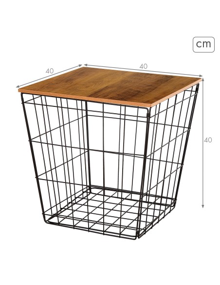 Table d'appoint Max Home, bois et métal avec rangement, 40 x 40 x 40 cm