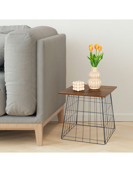 Table d'appoint Max Home, bois et métal avec rangement, 40 x 40 x 40 cm