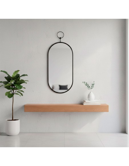 Miroir mural ovale Max Home, 25 x 50 cm, avec cadre et fixation métallique