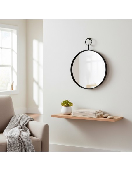 Max Home : miroir mural rond D35 avec cadre et fixation métallique