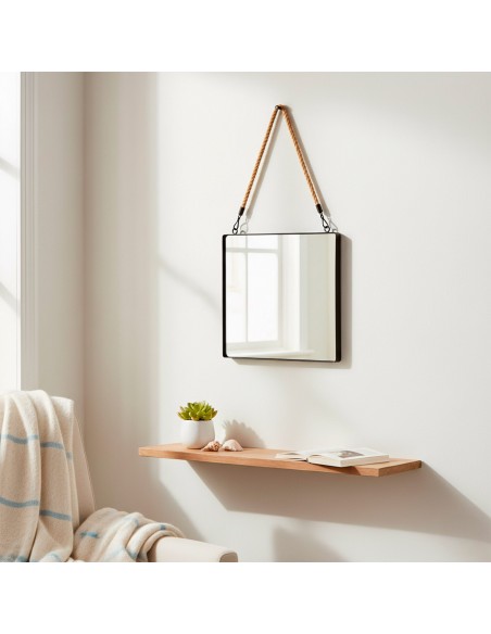 Miroir mural carré Max Home 30 x 30 cm avec cadre en métal et cordon