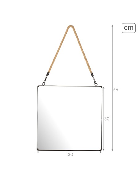 Miroir mural carré Max Home 30 x 30 cm avec cadre en métal et cordon