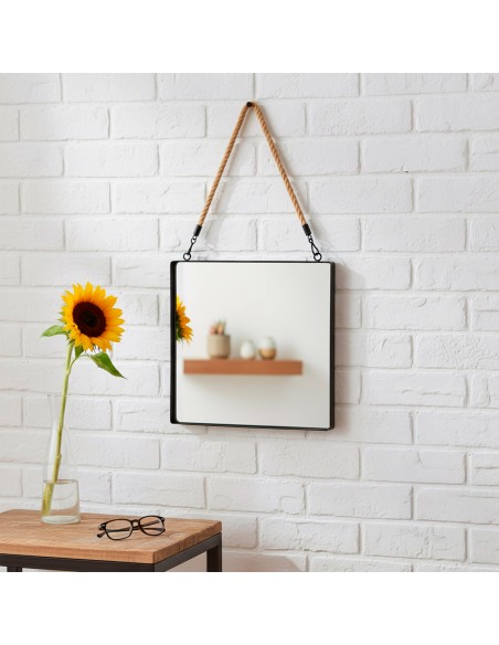 Miroir mural carré Max Home 30 x 30 cm avec cadre en métal et cordon