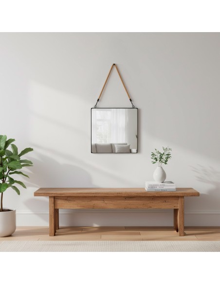 Miroir mural carré Max Home 30 x 30 cm avec cadre en métal et cordon