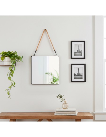 Miroir mural carré Max Home 30 x 30 cm avec cadre en métal et cordon