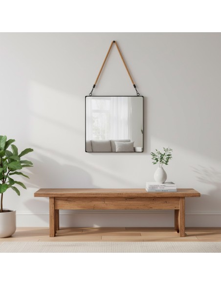 Miroir mural carré Max Home, 40 x 40 cm, avec cadre en métal et cordon