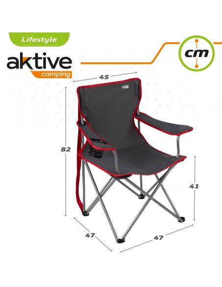 Chaise de camping pliante grise avec porte-gobelets