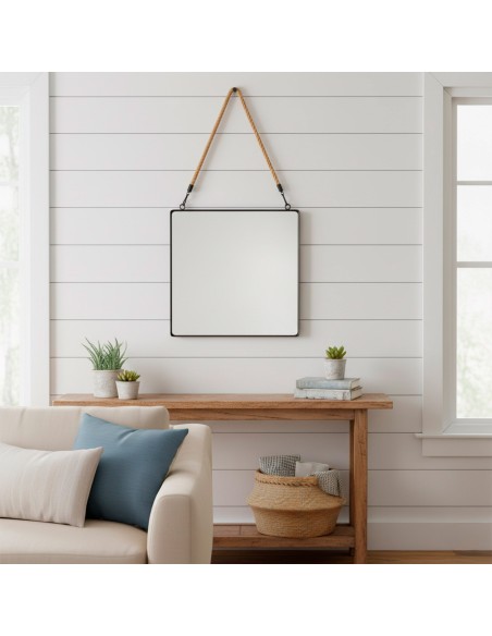 Miroir mural carré Max Home, 40 x 40 cm, avec cadre en métal et cordon