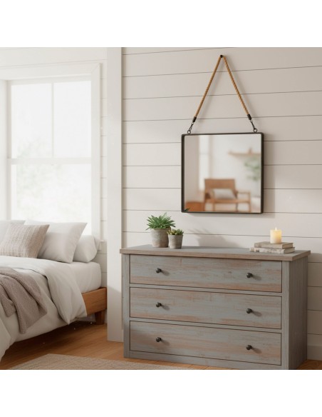 Miroir mural carré Max Home, 40 x 40 cm, avec cadre en métal et cordon