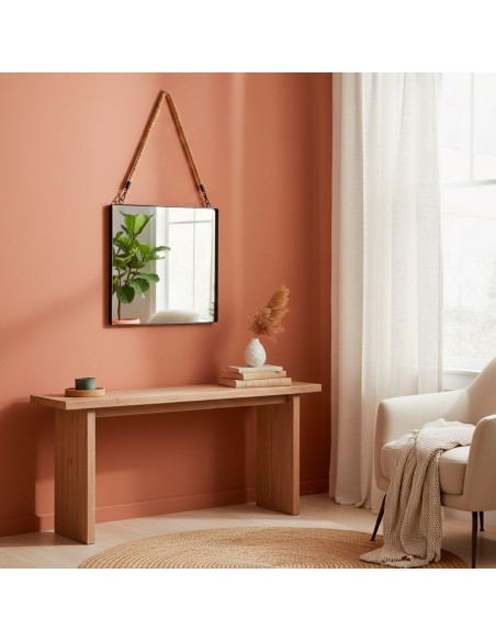 Miroir mural carré Max Home, 40 x 40 cm, avec cadre en métal et cordon