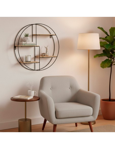 Max Home : étagère murale en bois de forme ronde asymétrique, 4 tablettes D50x10 cm