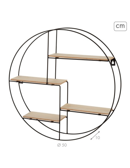Max Home : étagère murale en bois de forme ronde asymétrique, 4 tablettes D50x10 cm