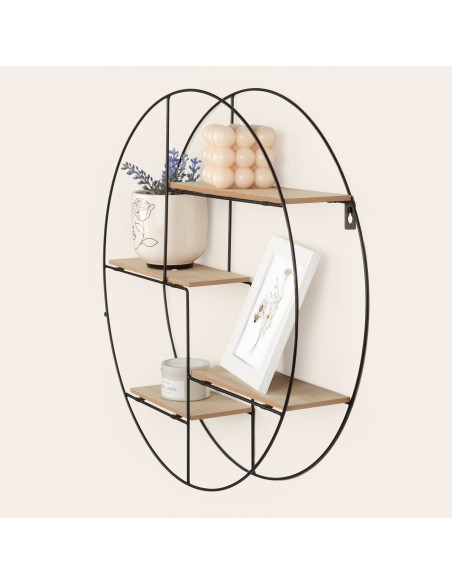 Max Home : étagère murale en bois de forme ronde asymétrique, 4 tablettes D50x10 cm