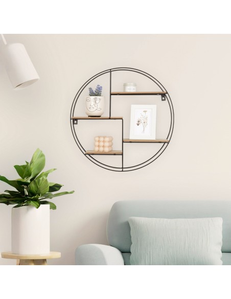 Max Home : étagère murale en bois de forme ronde asymétrique, 4 tablettes D50x10 cm