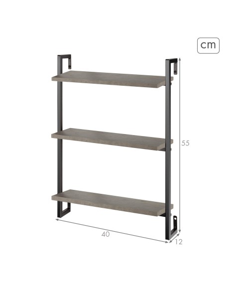 Max Home Étagère murale effet béton, 3 tablettes, 40 x 12 x 55 cm