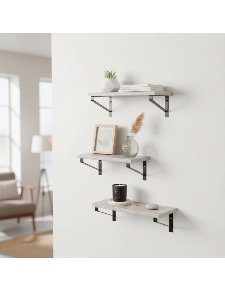 Ensemble Max Home : 3 étagères murales effet béton, différentes dimensions